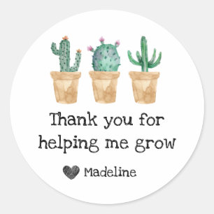 Sticker Rond Aquarelle Merci Cactus Pour M'Aider À Grandir