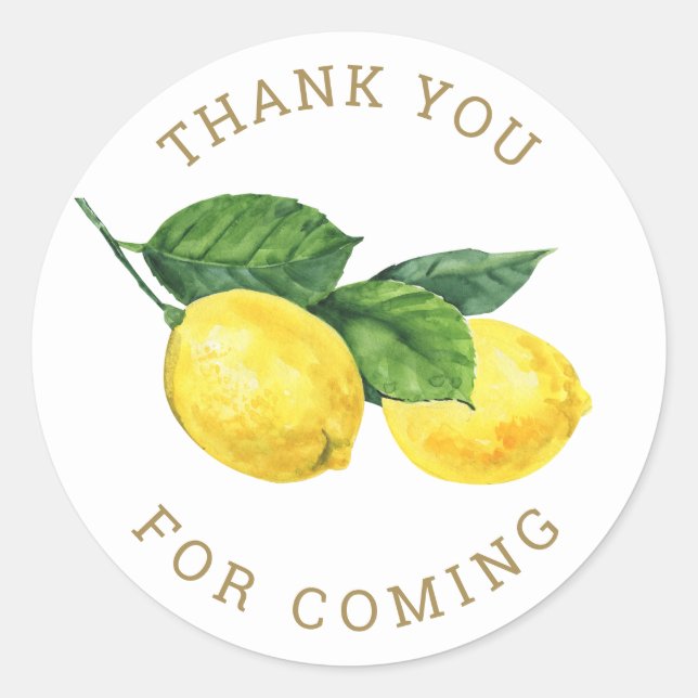 Sticker Rond Aquarelle Merci citron | Baby shower Citrus (Devant)
