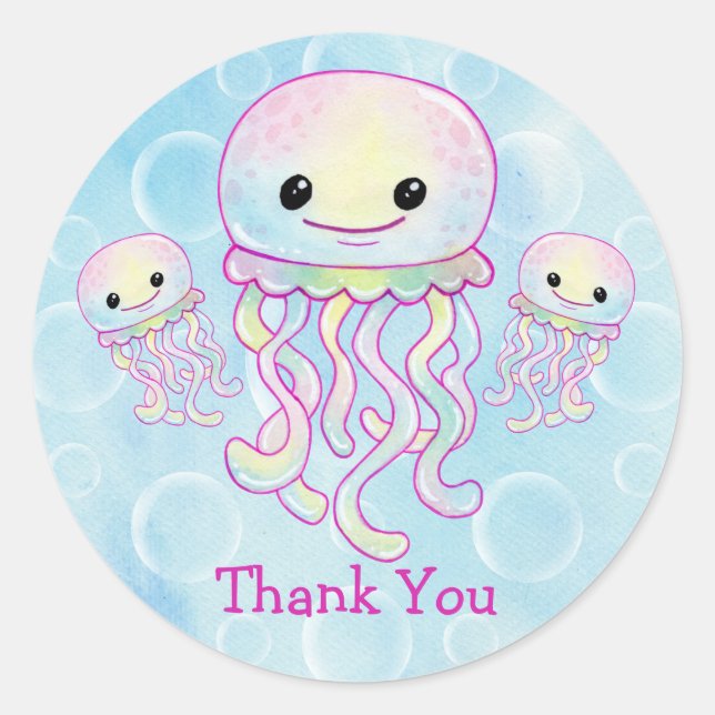 Sticker Rond Aquarelle Merci de méduse (Devant)