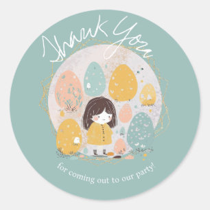 Sticker Rond Aquarelle Merci de Pâques Fille d'anniversaire
