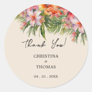 Sticker Rond Aquarelle Merci Mariage tropical