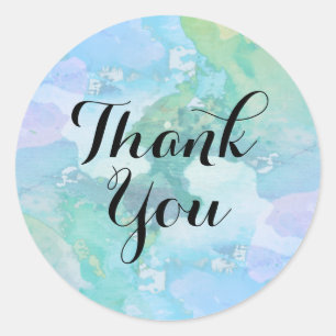 Sticker Rond Aquarelle Merci Plage Turquoise
