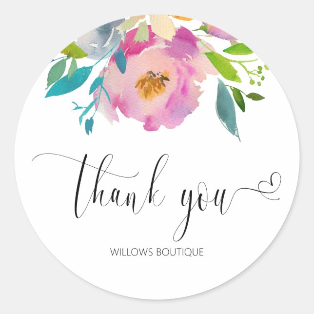 Sticker Rond Aquarelle Merci rose Calligraphie (Devant)