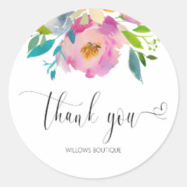 Sticker Rond Aquarelle Merci rose Calligraphie