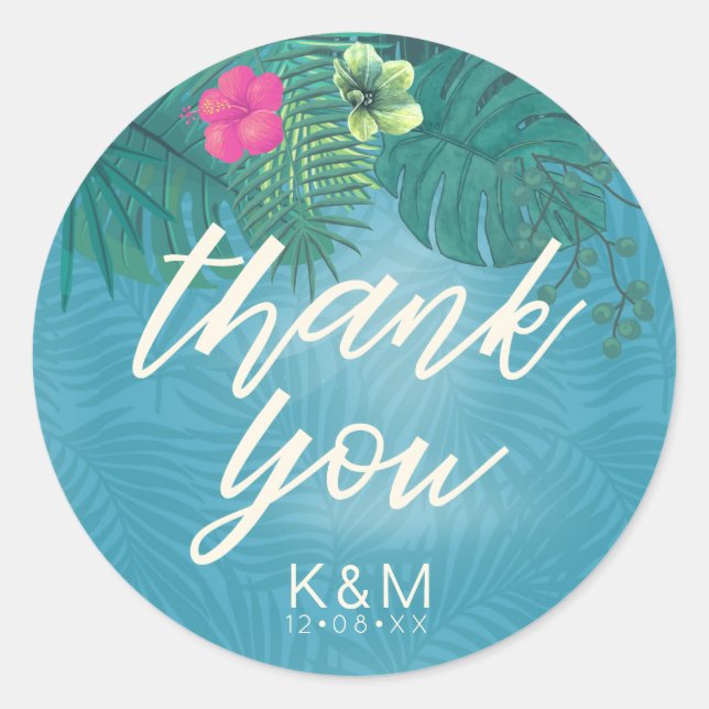 Sticker Rond Aquarelle Merci tropical ID Turquoise577 (Devant)