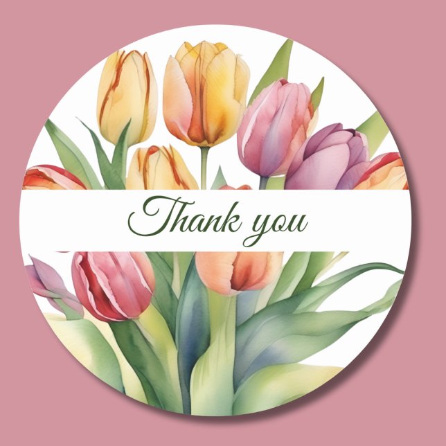 Sticker Rond Aquarelle Merci Tulipe (Créateur téléchargé)