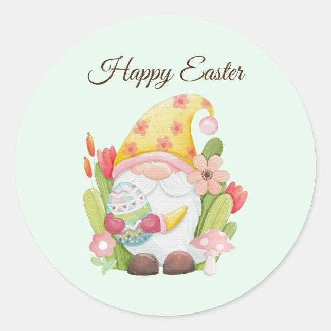 Sticker Rond Aquarelle mignonne Gnome de Pâques (Devant)