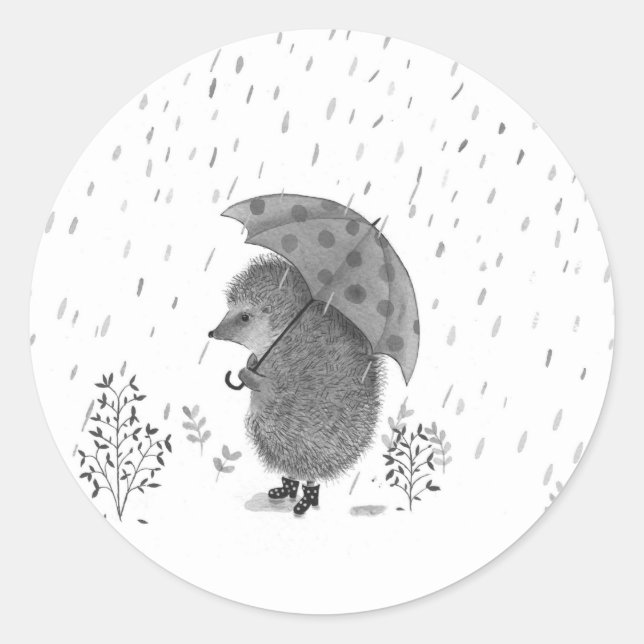 Sticker Rond Aquarelle mignonne Hérisson Rainy Day Whimsical (Devant)