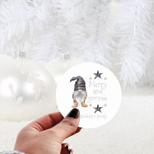 Sticker Rond Aquarelle mignonne hiver Gnome Noël