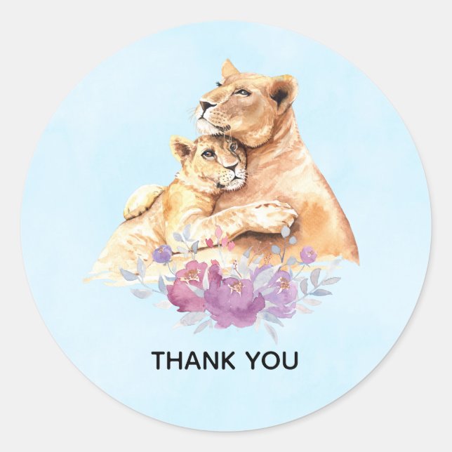 Sticker Rond Aquarelle mignonne Mère Lion & Merci Cub (Devant)
