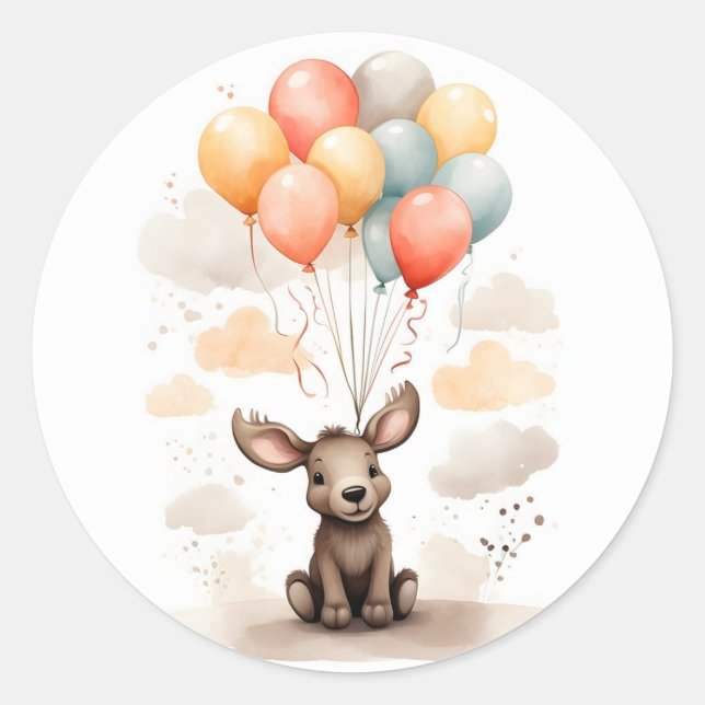 Sticker Rond Aquarelle mignonne Oie Rouge Bleu Jaune Ballons (Devant)