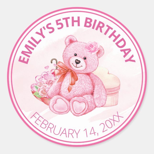 Sticker Rond Aquarelle mignonne Ours en Teddy Rose & Fleurs Ann (Devant)
