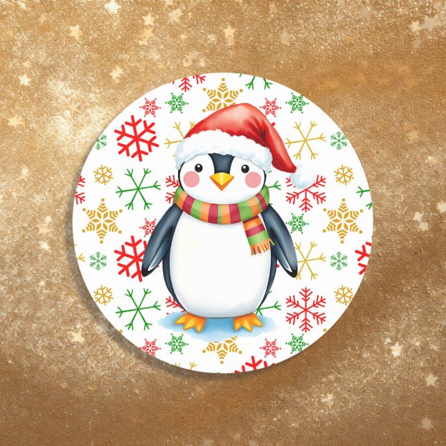 Sticker Rond Aquarelle mignonne Pingouin de Noël et Snowflakes (Créateur téléchargé)