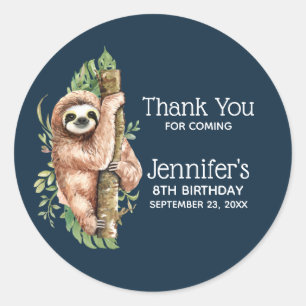 Sticker Rond Aquarelle mignonne Sloth & Feuilles tropicaux Anni