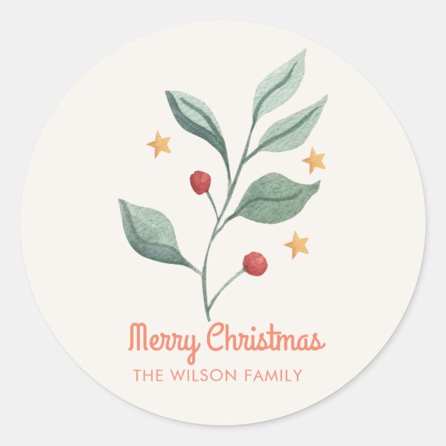 Sticker Rond Aquarelle mistletoe Star noël Favoriser les étique (Devant)