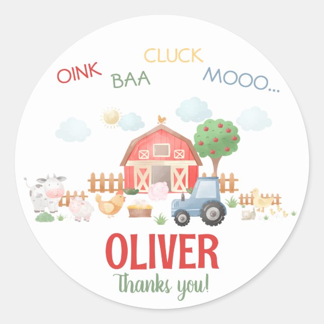 Sticker Rond Aquarelle mite Red Barnyard animal de ferme (Devant)