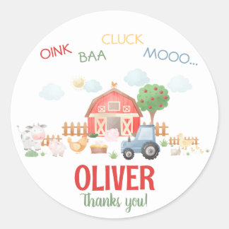 Sticker Rond Aquarelle mite Red Barnyard animal de ferme