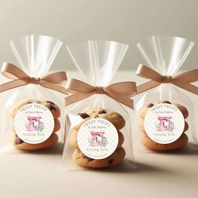 Sticker Rond Aquarelle Mixer rose boulangerie Merci (Créateur téléchargé)