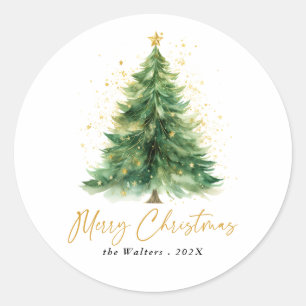 Sticker Rond Aquarelle moderne Arbre de Noël Non photo