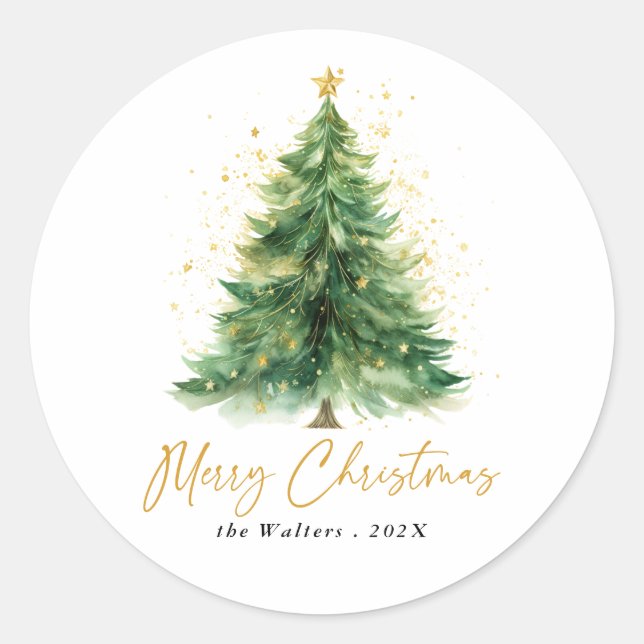 Sticker Rond Aquarelle moderne Arbre de Noël Non photo (Devant)