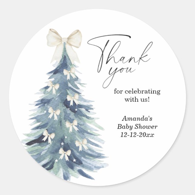 Sticker Rond Aquarelle moderne baby shower de pin de Noël (Devant)