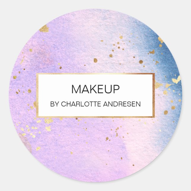 Sticker Rond Aquarelle moderne Blau Pink Gold (Devant)