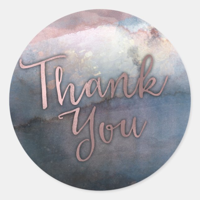 Sticker Rond Aquarelle moderne bleu & Rose or rose Faveur (Devant)