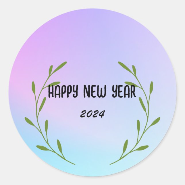 Sticker Rond Aquarelle moderne dégradante florale Bonne année (Devant)
