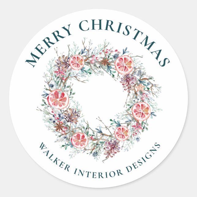 Sticker Rond Aquarelle moderne élégante Noël d'entreprise (Devant)