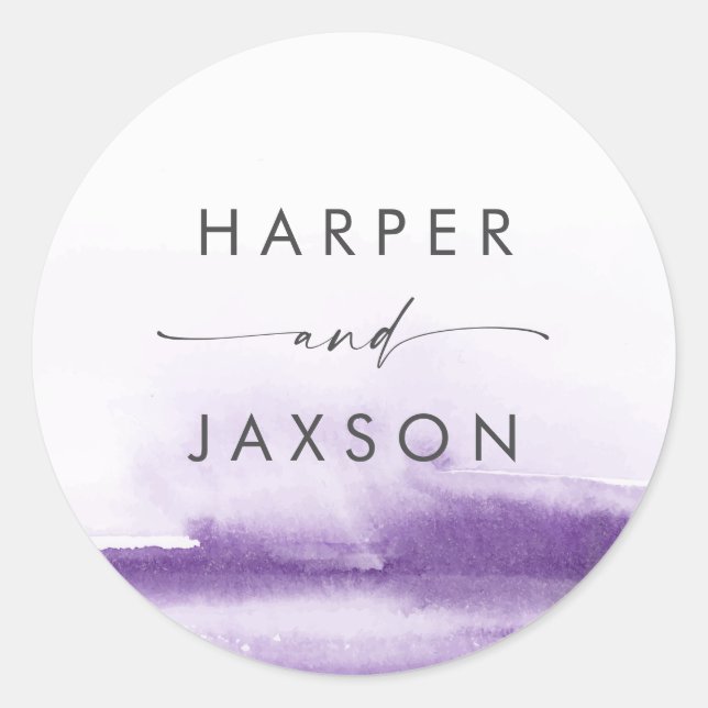 Sticker Rond Aquarelle moderne | Enveloppe Mariage violet (Devant)