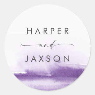 Sticker Rond Aquarelle moderne   Enveloppe Mariage violet