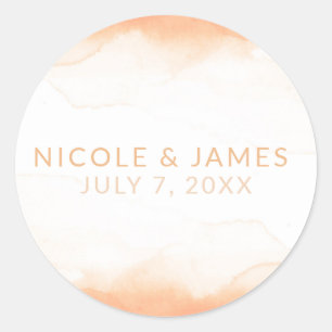 Sticker Rond Aquarelle Moderne et Chic de Mariage Corail Orange