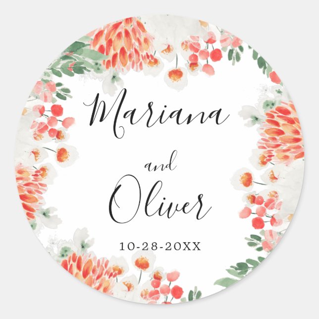 Sticker Rond Aquarelle moderne Fleur sauvage tendance Floral (Devant)