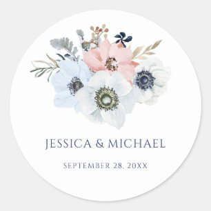 Sticker Rond Aquarelle Moderne Floral Élégant Mariage d'anémone
