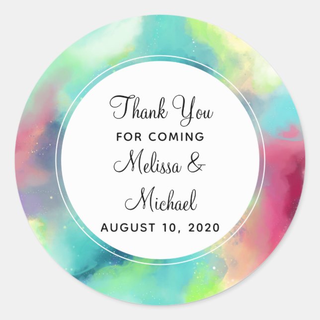 Sticker Rond Aquarelle moderne Green & Red Space Nebula (Devant)