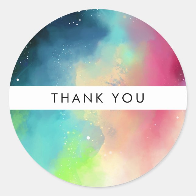 Sticker Rond Aquarelle moderne Green & Red Space Nebula (Devant)