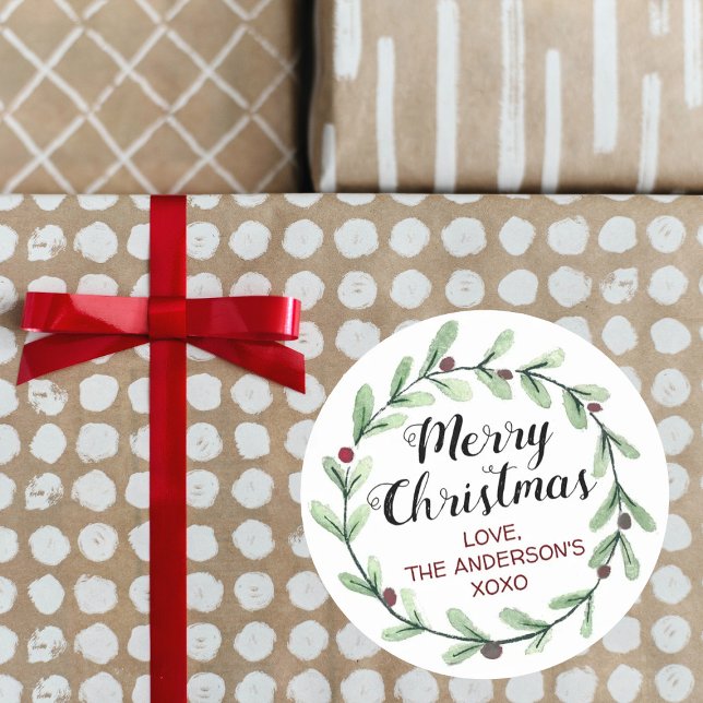 Sticker Rond Aquarelle moderne Holly Wreath Noël (Créateur téléchargé)