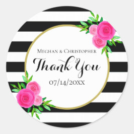 Sticker Rond Aquarelle moderne Mariage à rayures florales Merci