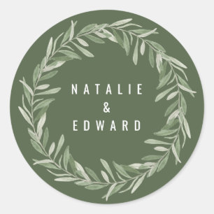 Sticker Rond Aquarelle moderne olivier branche mariage