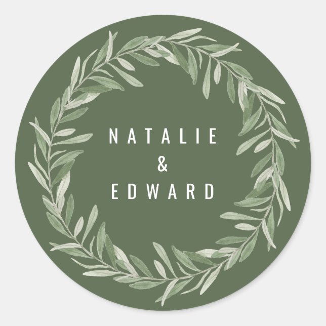 Sticker Rond Aquarelle moderne olivier branche mariage (Devant)