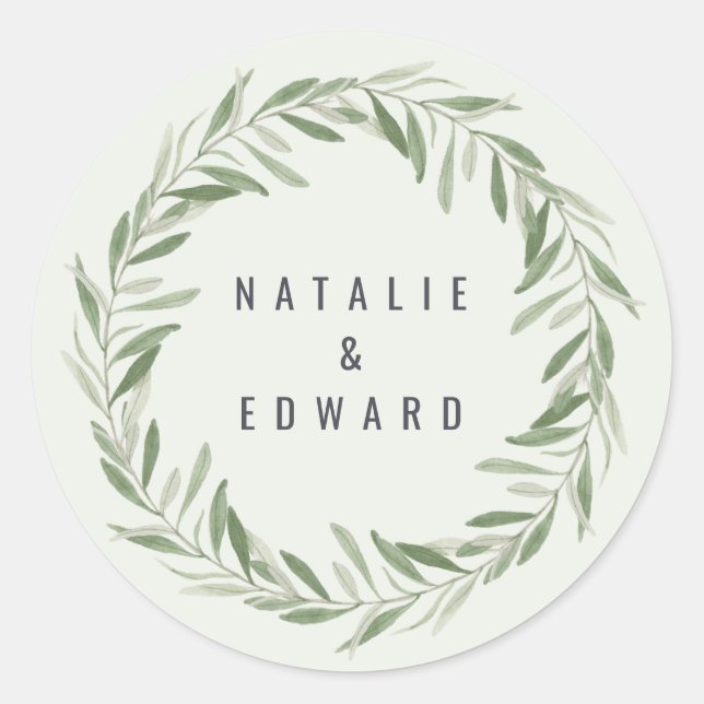 Sticker Rond Aquarelle moderne olivier branche mariage (Devant)