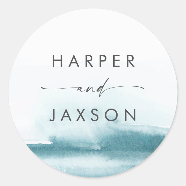 Sticker Rond Aquarelle moderne | Phoques d'enveloppe Mariage Tu (Devant)