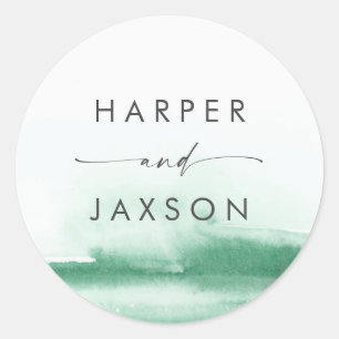 Sticker Rond Aquarelle moderne   Phoques Mariages verts