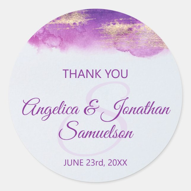 Sticker Rond Aquarelle moderne violet violet Merci mauve violet (Devant)