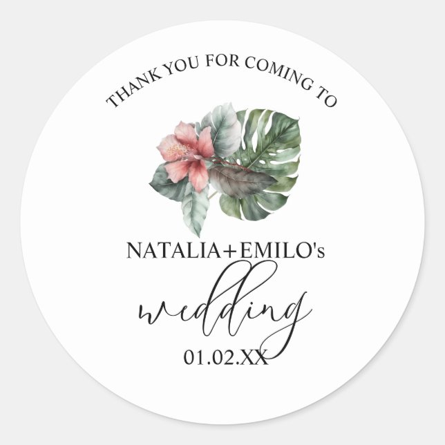 Sticker Rond Aquarelle Monstera Feuille de verdure Mariage Boda (Devant)