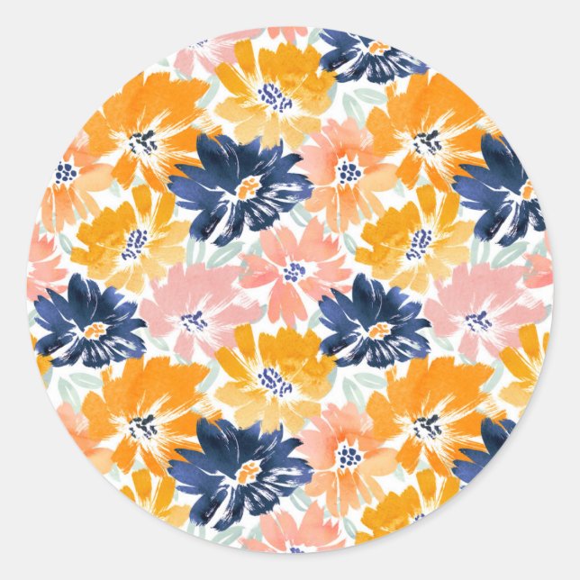 Sticker Rond Aquarelle Motif Floral Rétro (Devant)