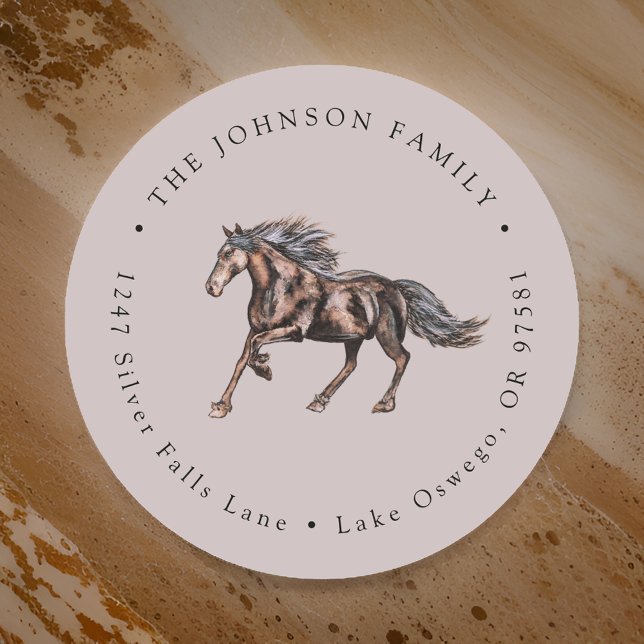 Sticker Rond Aquarelle Mystical Horse Adresse de retour (Créateur téléchargé)