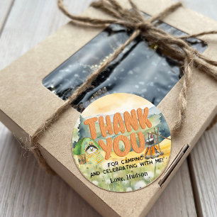 Sticker Rond Aquarelle Nature mignonne Camping Chien Merci