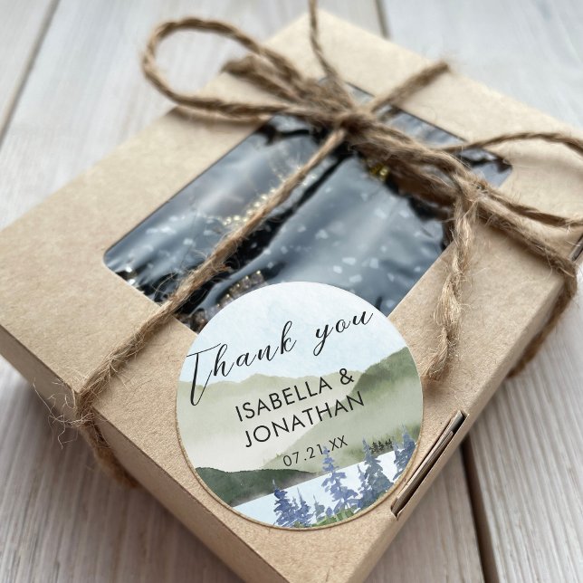 Sticker Rond Aquarelle Nature Paysage Lac Merci Favoriser (Créateur téléchargé)