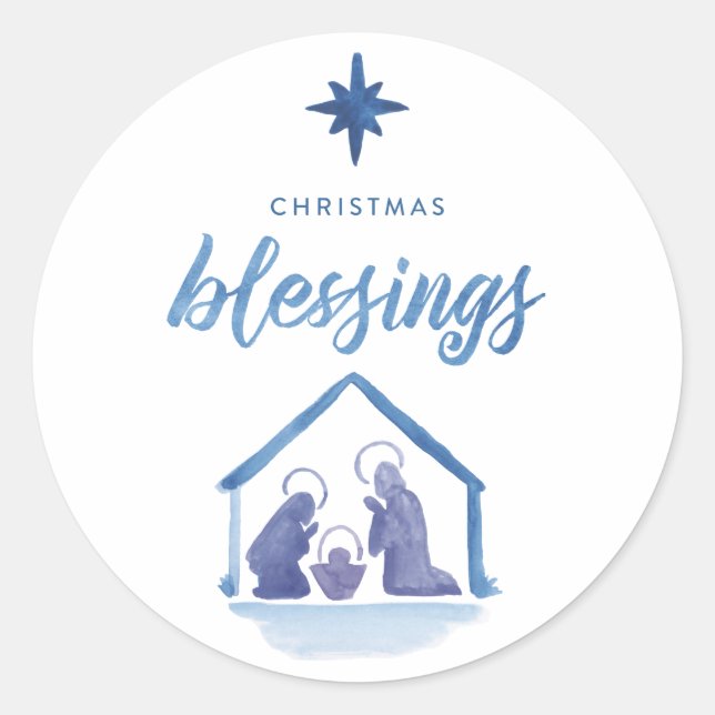 Sticker Rond Aquarelle Noël Bénédiction Nativité Fête (Devant)